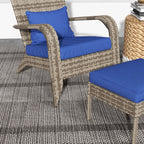 Wicker Adirondack Chair Fire Pit Chair w/ Ottoman & Cushions, Blue