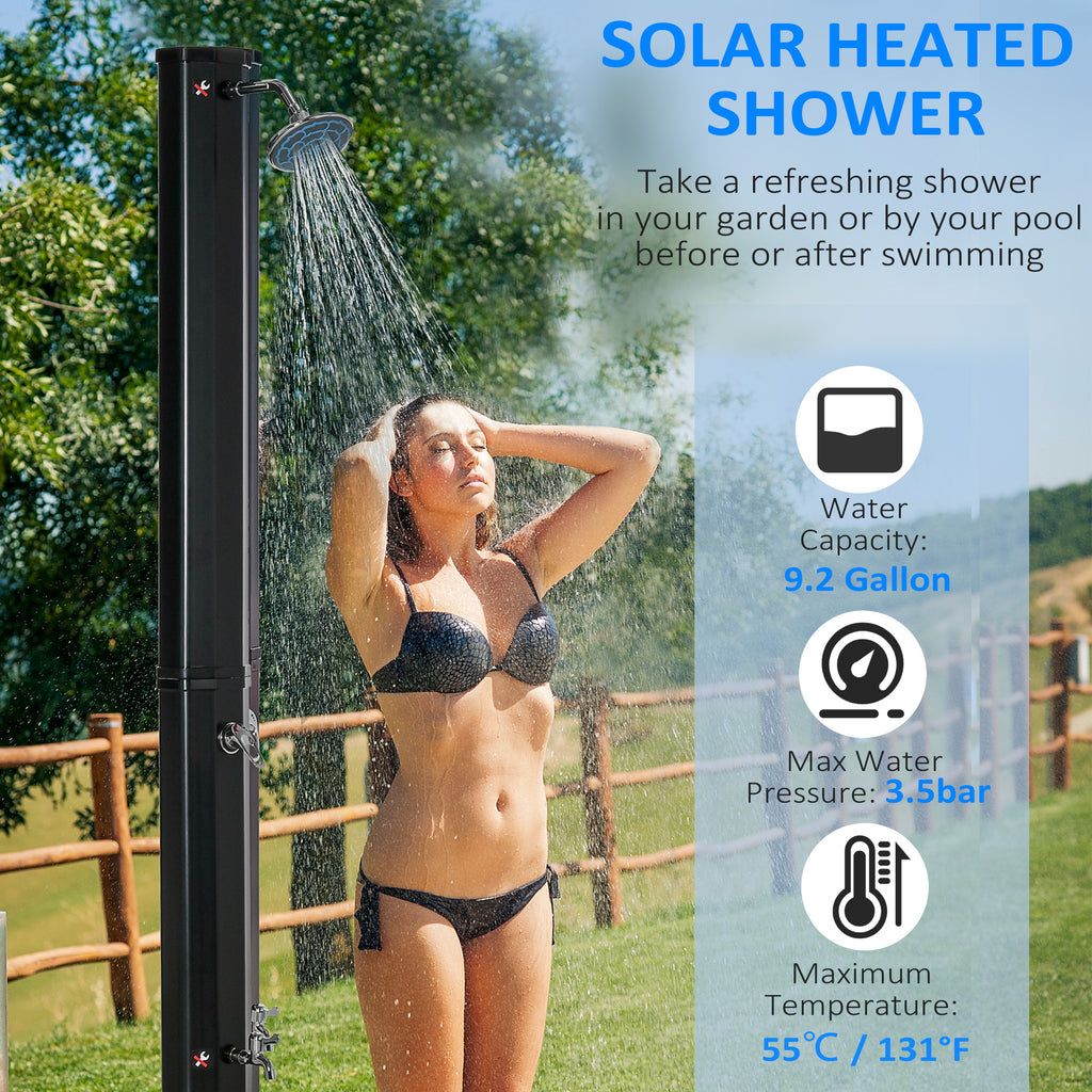 7ft Outdoor Solar Heated Shower with 360 Rotating Shower Head, Foot Shower Faucet, Temperature and Pressure Adjustable, Holds 9.2 Gallons for Backyard Pool