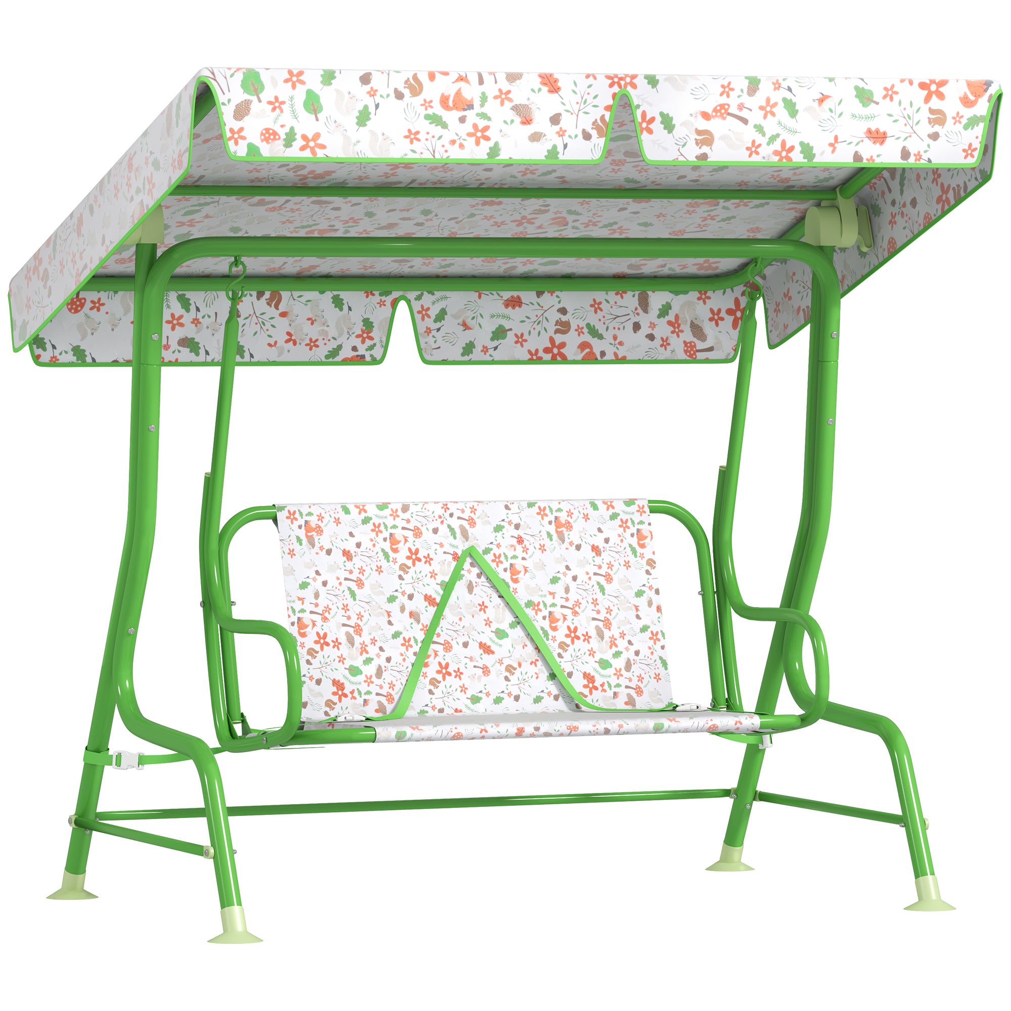 Kids Patio Swing Chair with Adjustable Canopy, Safety Belt for Patio, Garden, Poolside, Balcony, Green