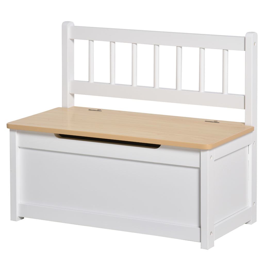 2-in-1 Kids Wooden Toy Organizer Chest Storage Box with Seat Bench Cabinet Chunk Cube with Safety Pneumatic Rod White