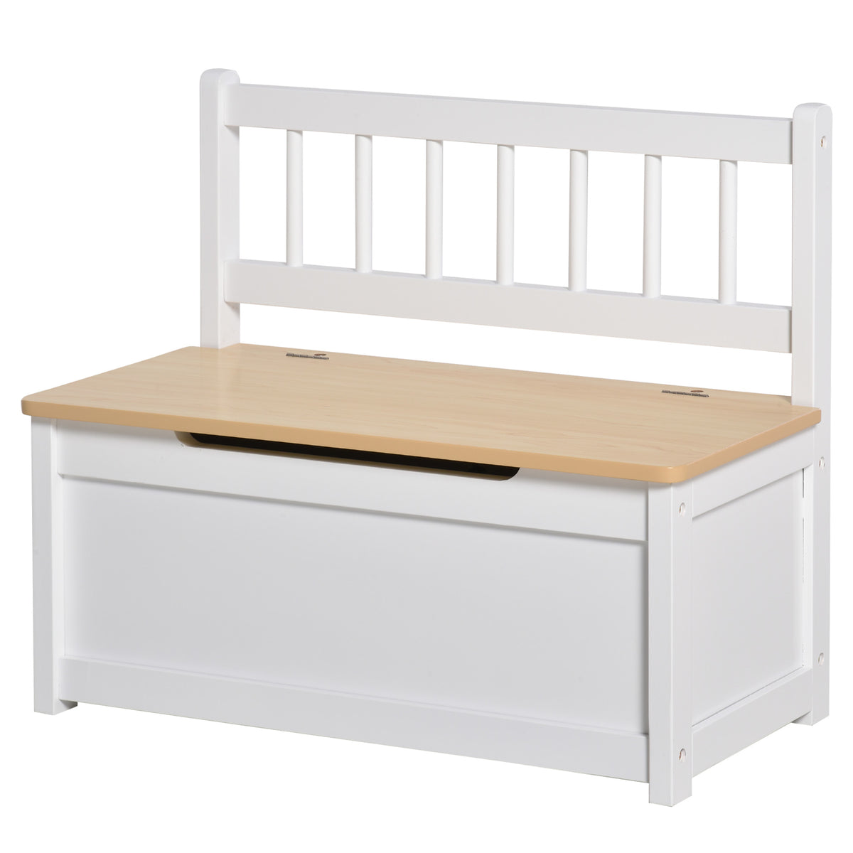 2-in-1 Kids Wooden Toy Organizer Chest Storage Box with Seat Bench Cabinet Chunk Cube with Safety Pneumatic Rod White