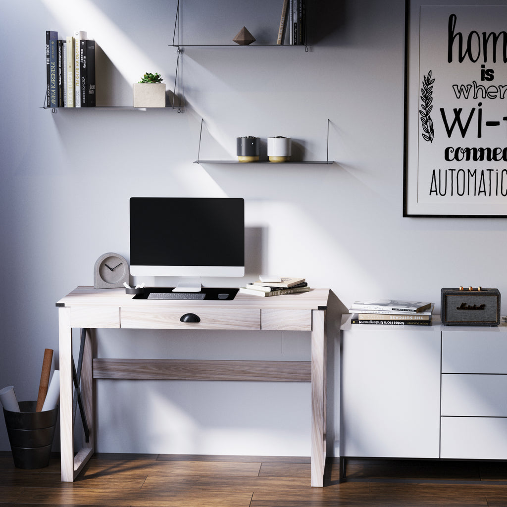 44 inch Home Office Computer Desk, Rustic Writing Desk, Farmhouse Workstation with Storage Drawer, X-Frame