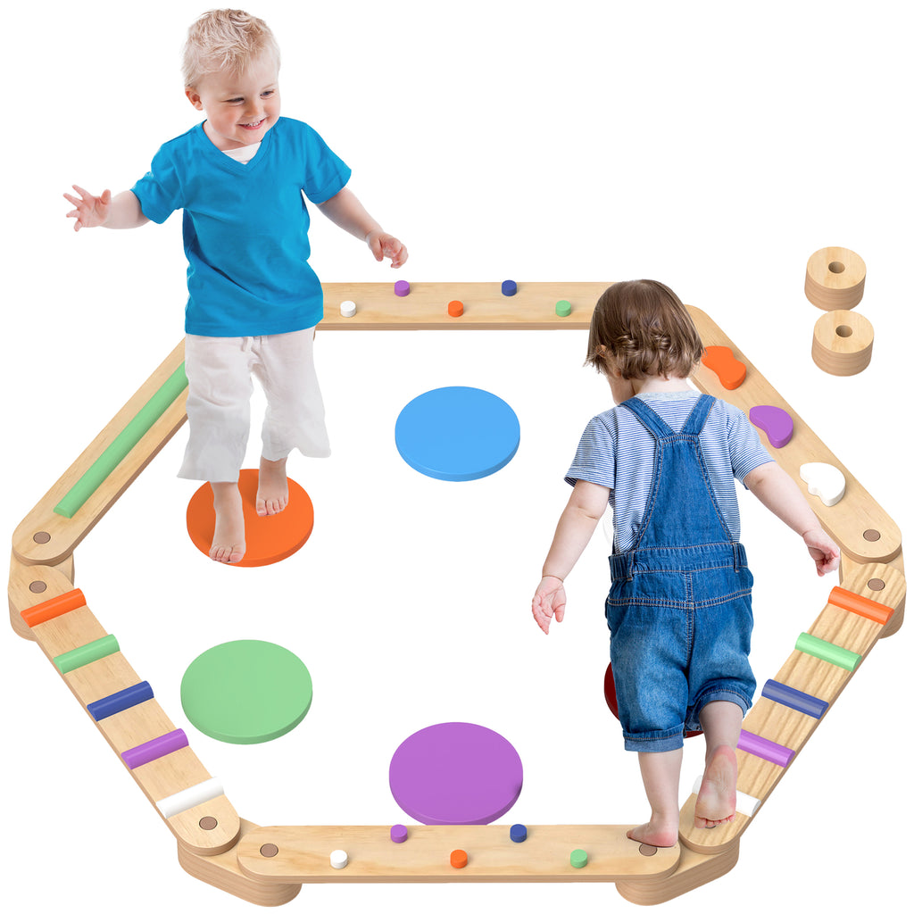 Kids Balance Beam, Wooden Balance Board with Stepping Stone for 3-8 Years