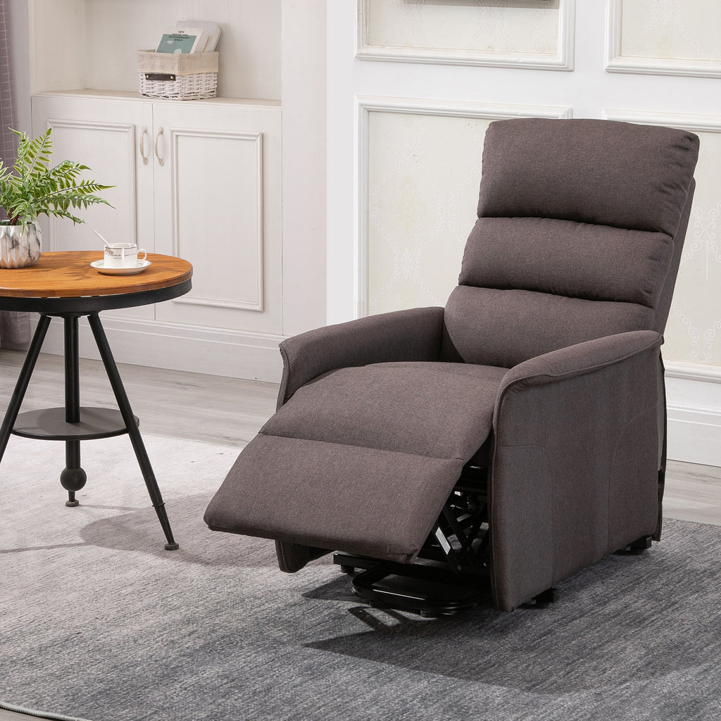 Power Lift Assist Recliner Chair for Elderly with Remote Control, Linen Fabric Upholstery, Brown