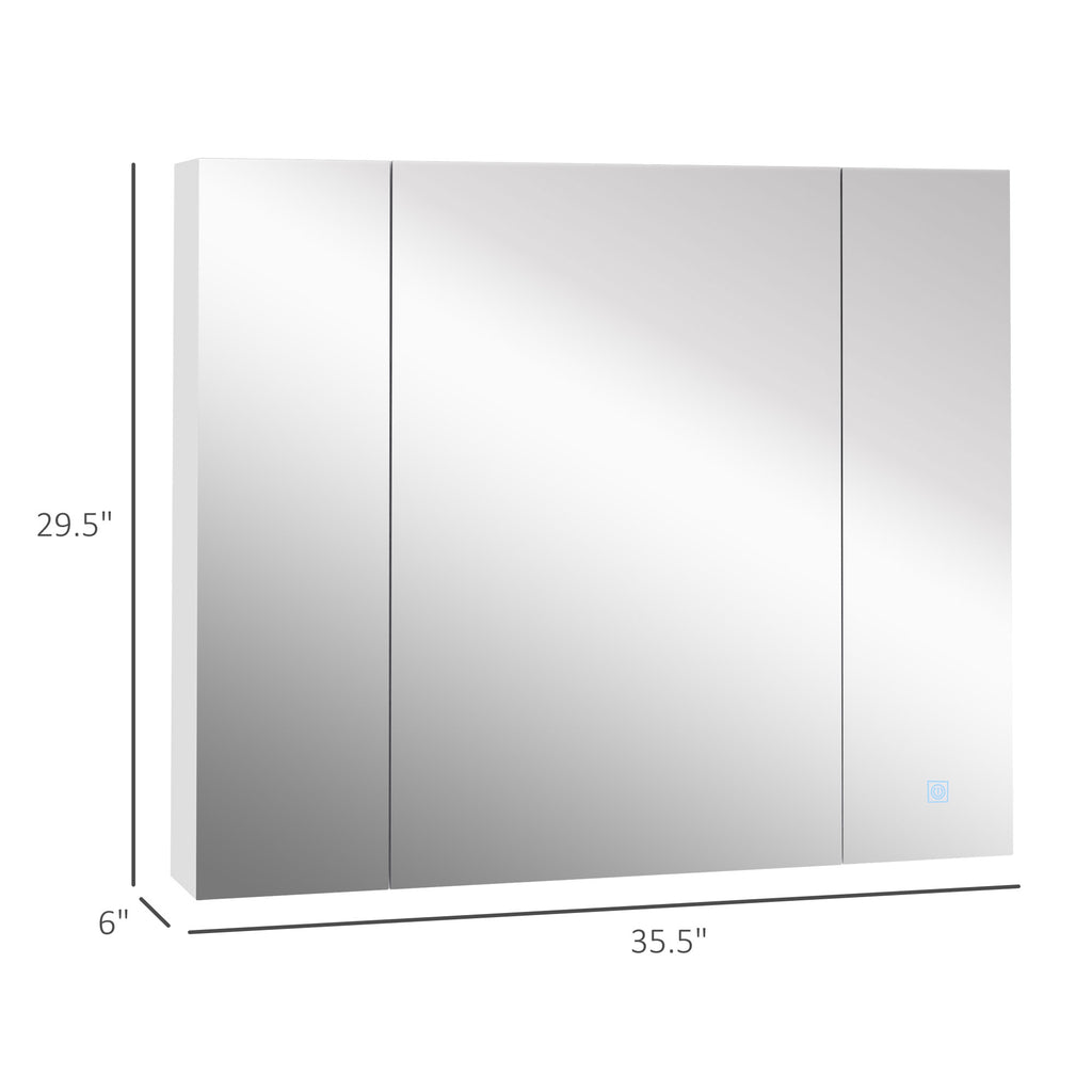 LED Medicine Cabinet, Wall-Mounted Bathroom Vanity Mirror Organizer with Dimmer Touch Switch, USB Charged, White