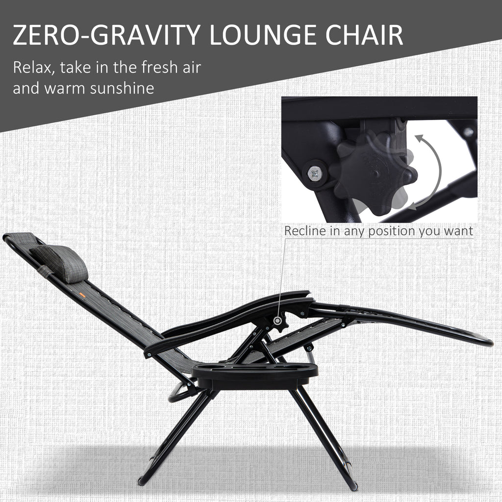 Zero Gravity Chair Set with Side Table, Folding Reclining Chair with Cupholders & Pillows, Adjustable Lounge Chairs for Pool, Backyard, Lawn, Beach, Gray