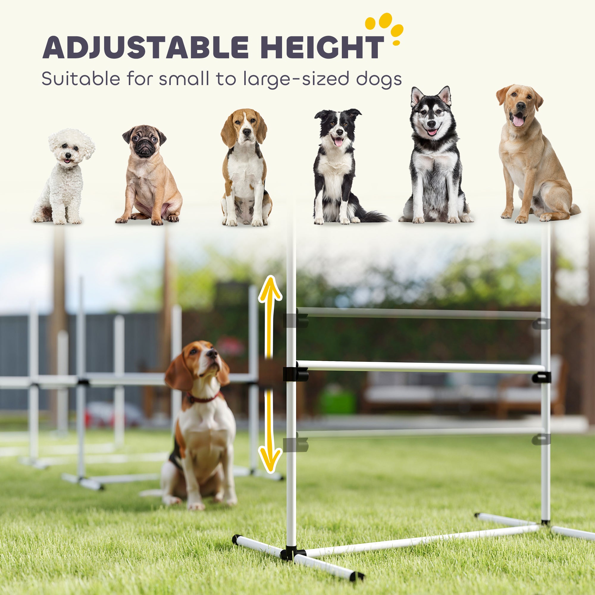 6 Piece Dog Agility Set with Adjustable Height Jump Bars, Carry Bag, Displacing Top Bar, White