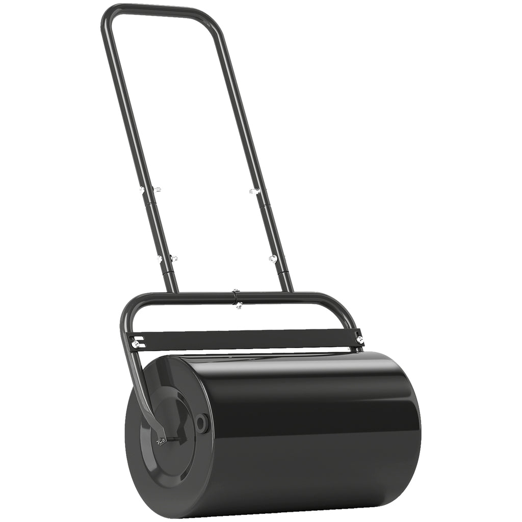 20-Inch Push/Tow Behind Lawn Roller Filled with 10 Gal Water or Sand for Flattening Sod in the Garden, Black