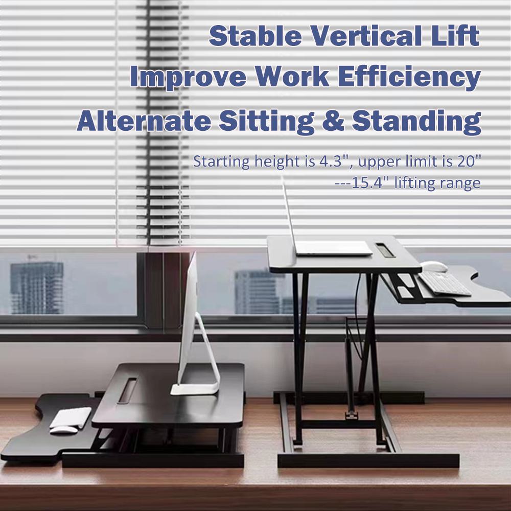 32" Desk Converter with Wide Keyboard Tray, Laptop Workstation, Height Adjustable Sit to Stand Riser, 32" L x 16.5" W x 4.5" H, Black