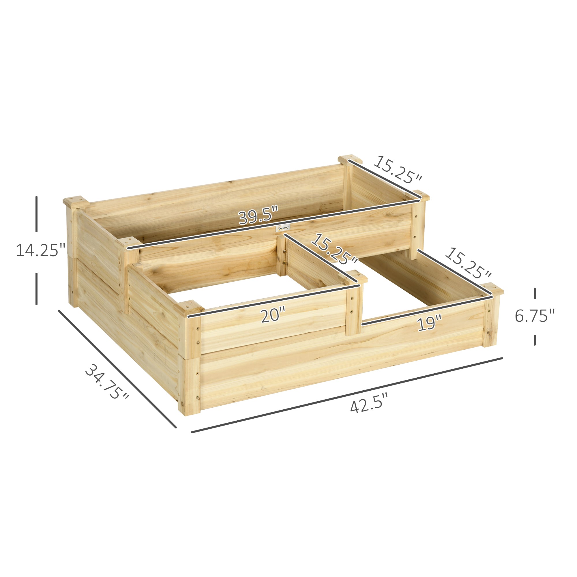 3 Tier Raised Flower Bed Outdoor Planter Box Wooden Garden Bed, Open Bottom for Plants, 42.5"x34.75"x14.25", Natural