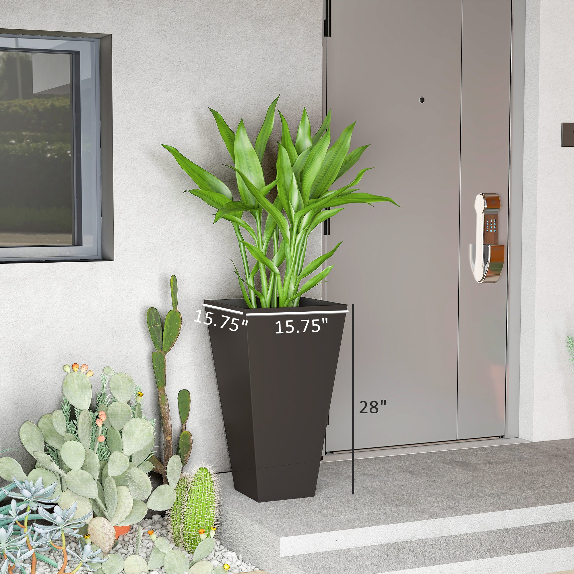 28ft Tall Plastic Planters, Set of 3, Flower Pot, anti-crack, fade-resistant, square shape with a matte surface, Outdoor & Indoor, for lawns, patios, yards, Brown