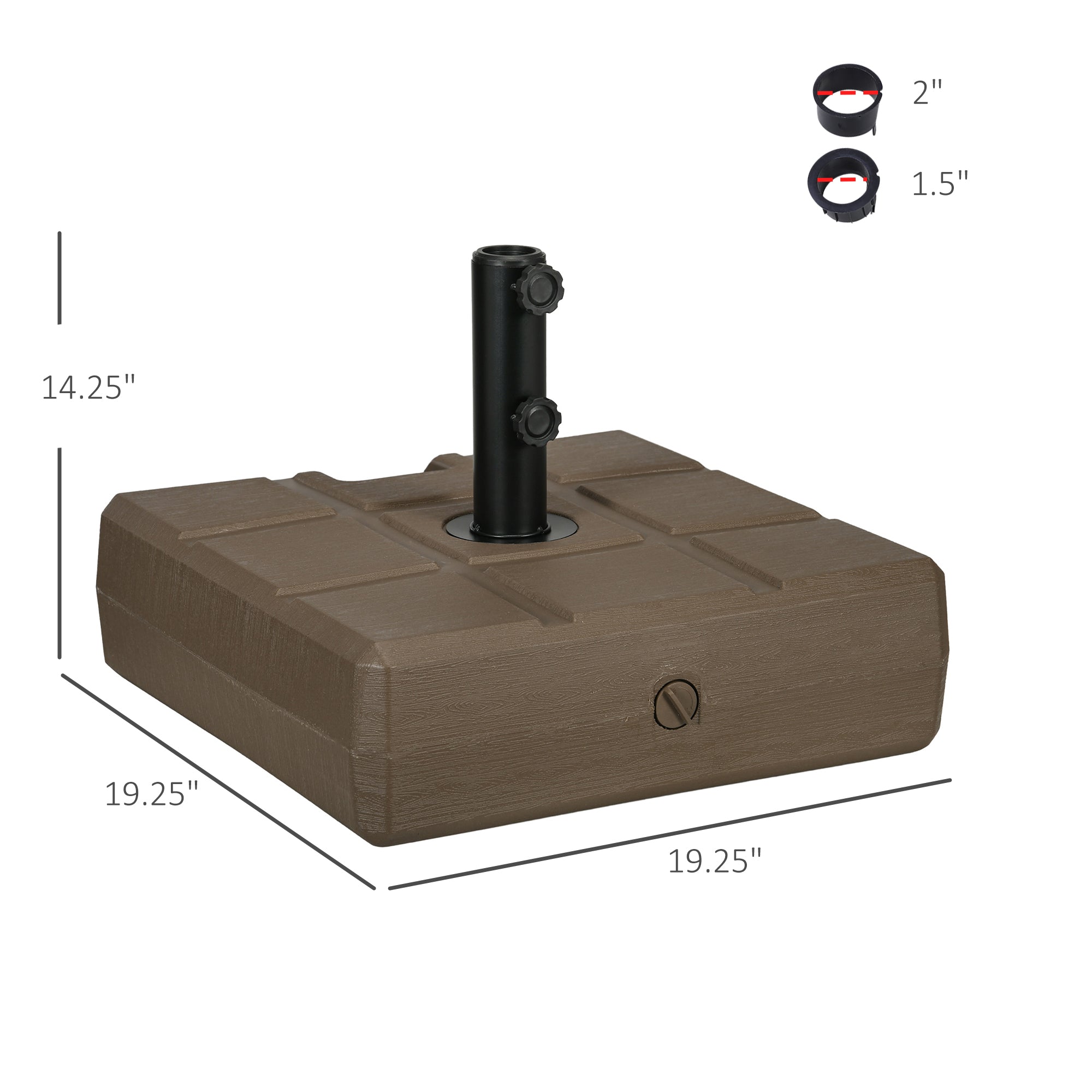 Umbrella Stand for 1.5", or 1.9" Umbrella Poles, Fillable Umbrella Base, Brown