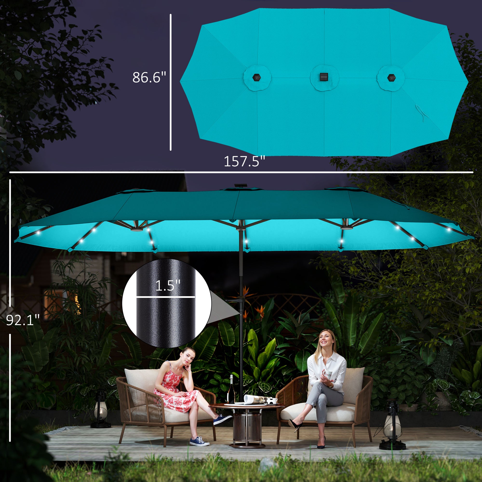 13ft Double-Sided Market Umbrella, Large Patio Umbrella with Solar Lights, Crank Handle for Garden, Pool, Yard, Blue