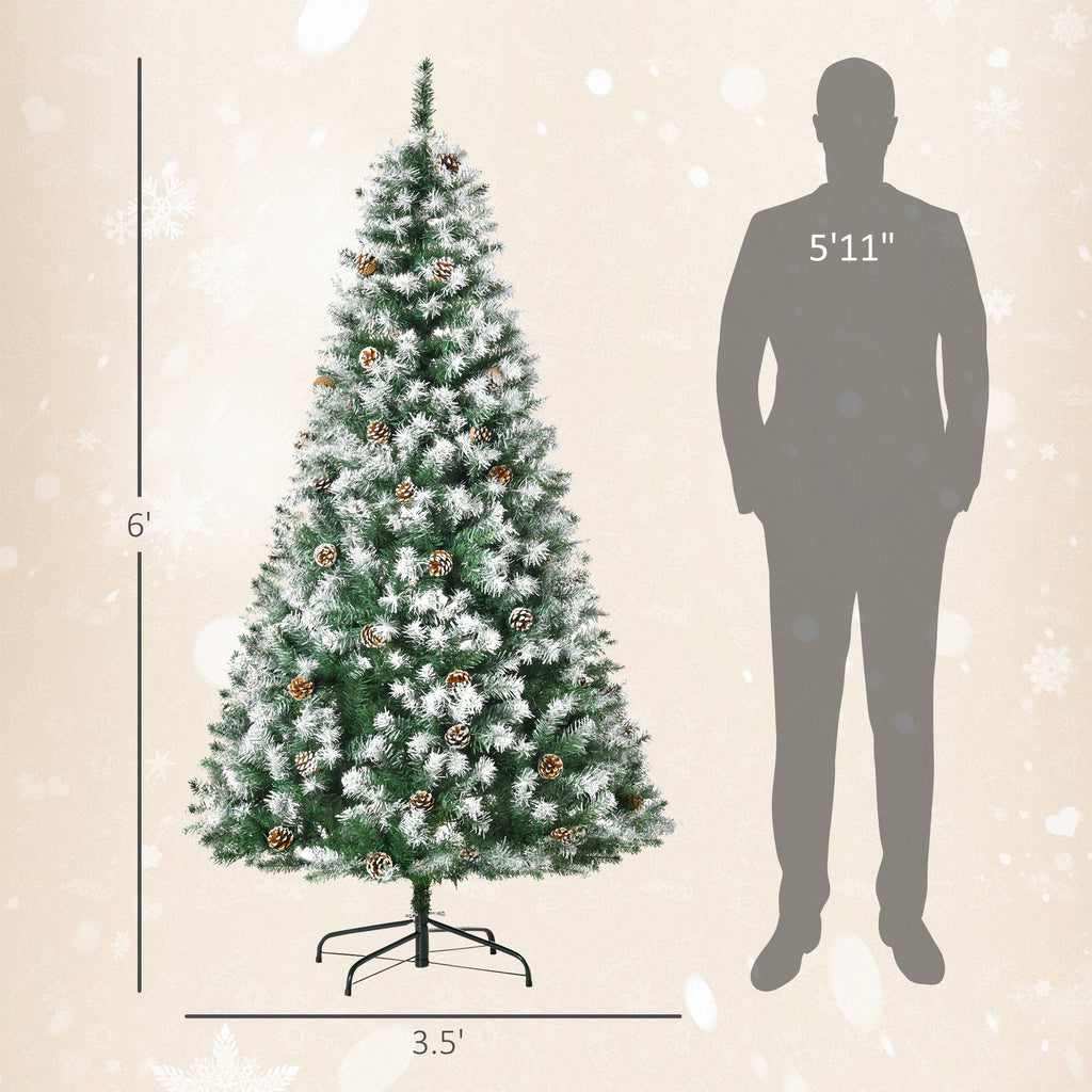 6ft Unlit Snow-Dusted Full Fir Artificial Christmas Tree with Realistic Branches, 61 Pine Cones and 800 Tips
