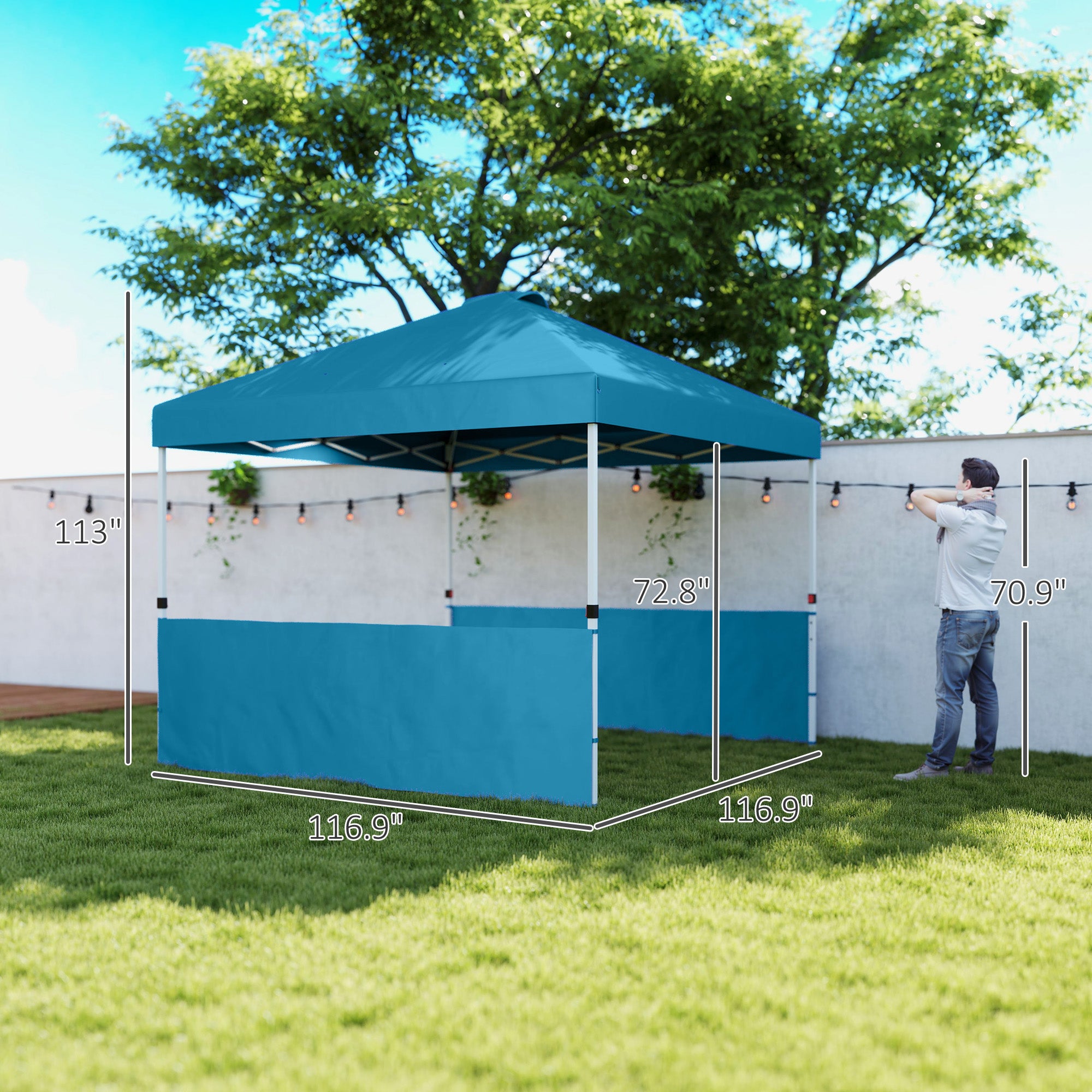 10' x 10' Pop Up Canopy Tent with 2 Half Sidewalls, UV50+ Instant Sun Shelter with Wheeled Carry Bag, Sea Blue