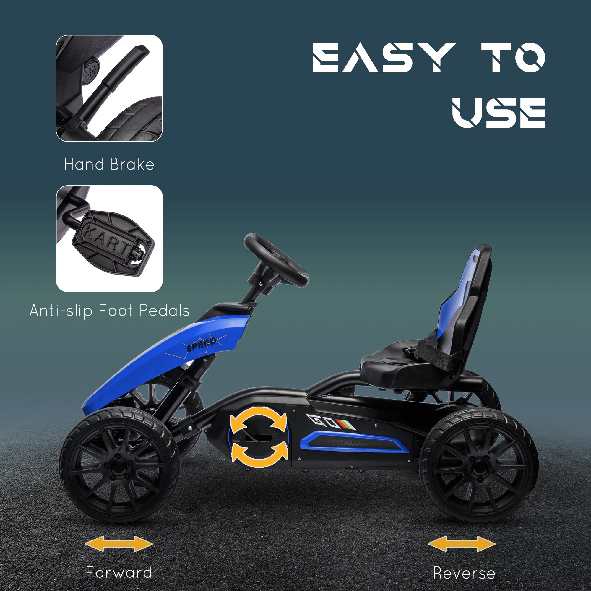 Kids Pedal Go Kart w/ Swing Axle, Shock-Absorbing Wheels, Blue
