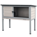 Elevated Rabbit Hutch, Wooden Bunny Cage with Hinged Asphalt Roof and Removable Tray, for Indoor/Outdoor, Gray