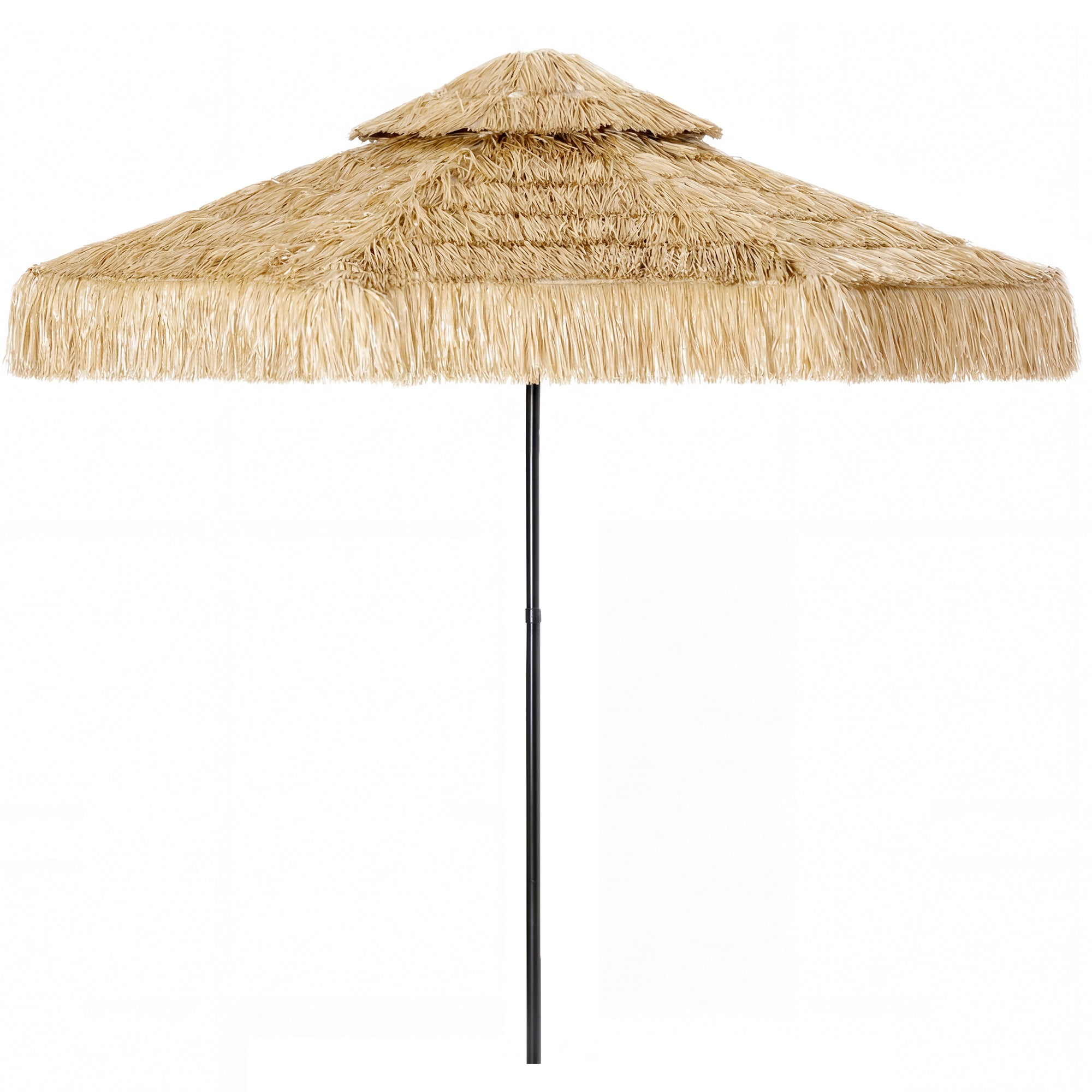 8.5 FT Hula Thatched Tiki Patio Umbrella, 2-Tier Tropical Hawaiian Style Outdoor Umbrella with 8 Ribs, UPF30+, Khaki