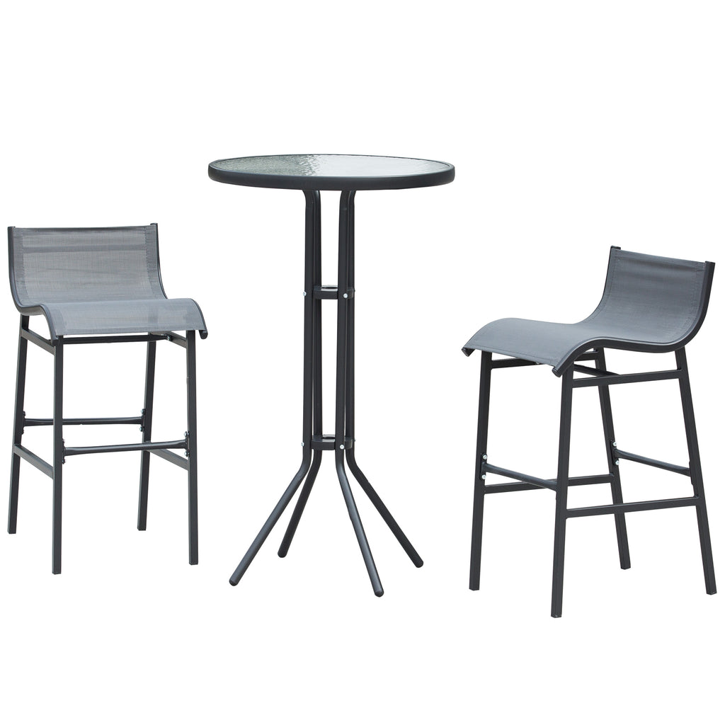 3 Piece Bar Height Outdoor Bistro Set for 2, Charcoal Gray