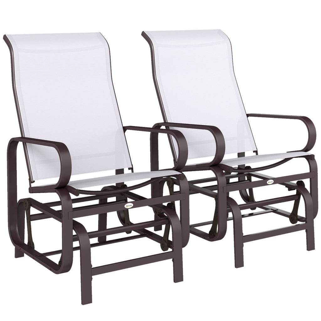 Gliding Lounger Chair Set of 2, Single Rockers with Lightweight Metal & Mesh Construction, Beige
