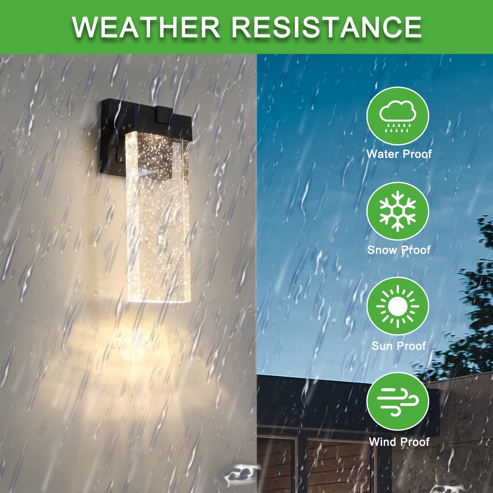 2-Pack Outdoor Waterproof LED Crystal Wall Lamp with Weatherproof Design, Supports Multiple Bulb Types, 3.5" L x 4.5" W x 12" H, Black