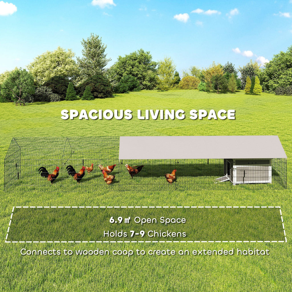 Metal Chicken Coop, Large Chicken Run with Water-Resistant & Anti-UV Cover for 7-9 Hens, Outdoor Hen House with 10 Doors