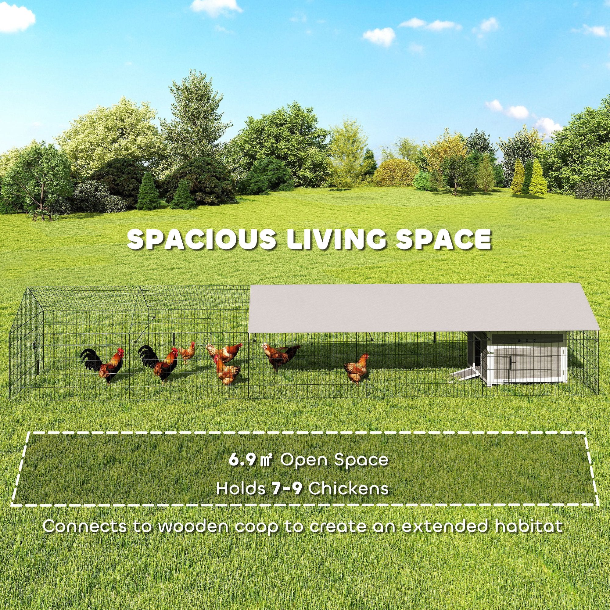 Metal Chicken Coop, Large Chicken Run with Water-Resistant & Anti-UV Cover for 7-9 Hens, Outdoor Hen House with 10 Doors