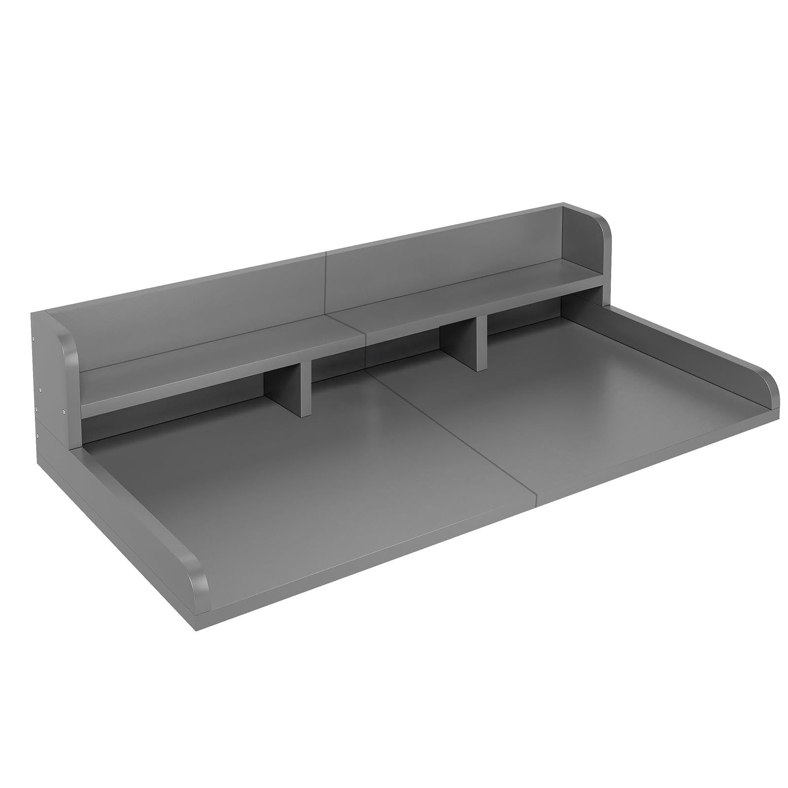 Practical Washer Dryer Countertop with Non-slip Pads, Wood Shelf Topper with Edge, Double Layer Organizer, 54" L x 27.5" W x 12" H, Grey