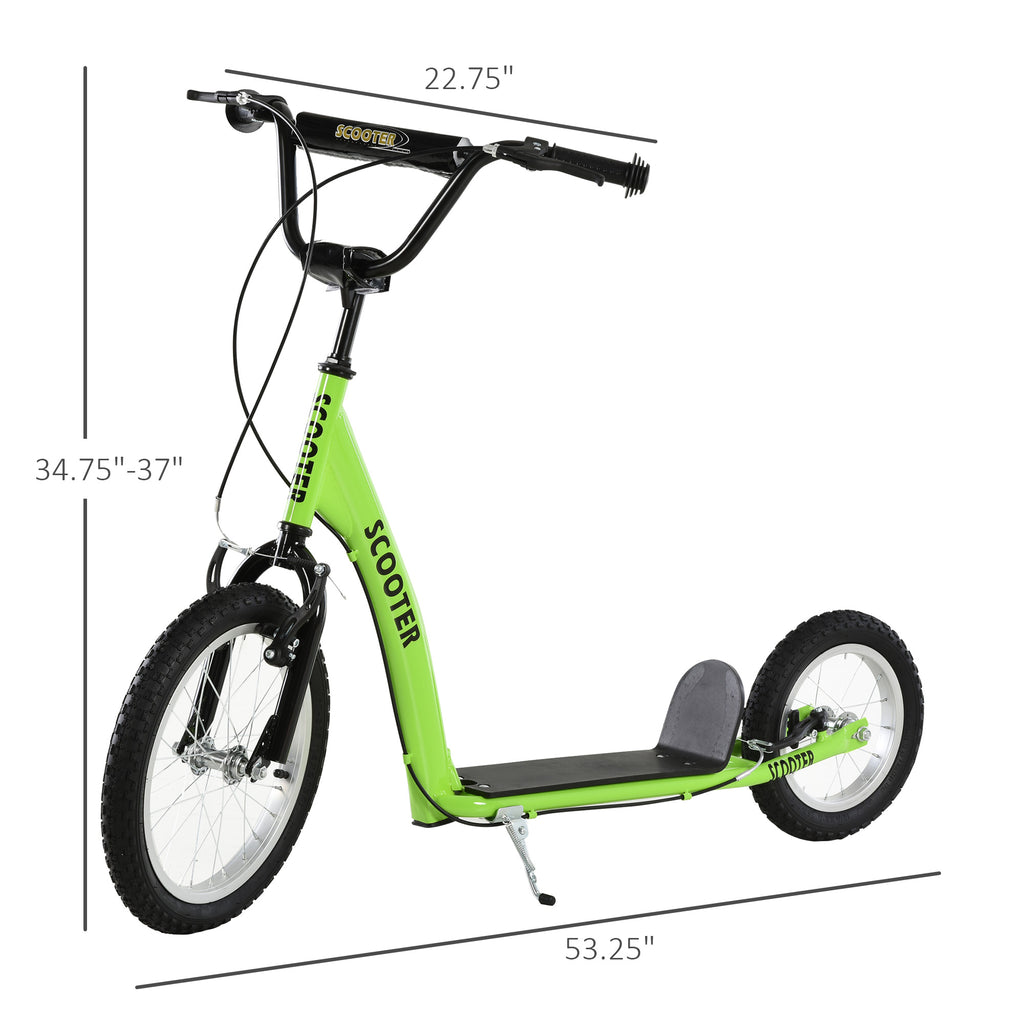 Youth Scooter Kick Scooter for Kids 5+ with Adjustable Handlebar 16" Front and 12" Rear Dual Brakes Inflatable Wheels, Green