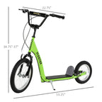 Youth Scooter Kick Scooter for Kids 5+ with Adjustable Handlebar 16" Front and 12" Rear Dual Brakes Inflatable Wheels, Green