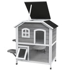 2-story Cat House Outdoor, Weatherproof Wooden Cat Enclosure for Feral Cats with Escape Door, Openable Roof, Jumping Platforms, Gray