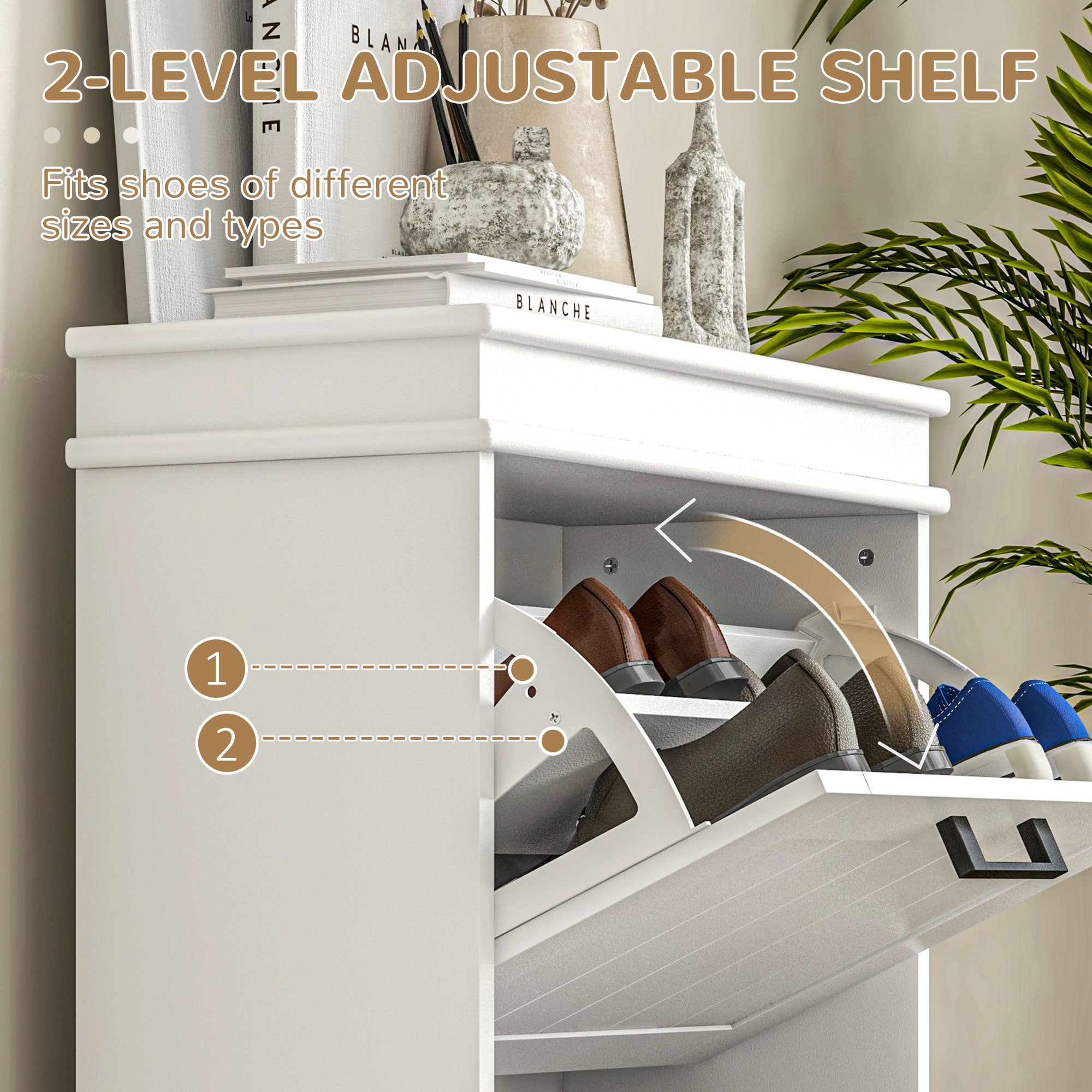 Modern Shoe Storage Cabinet with 2 Flip Drawers for 10 Pairs, Narrow Shoe Organizer for Entryway, Hallway, White