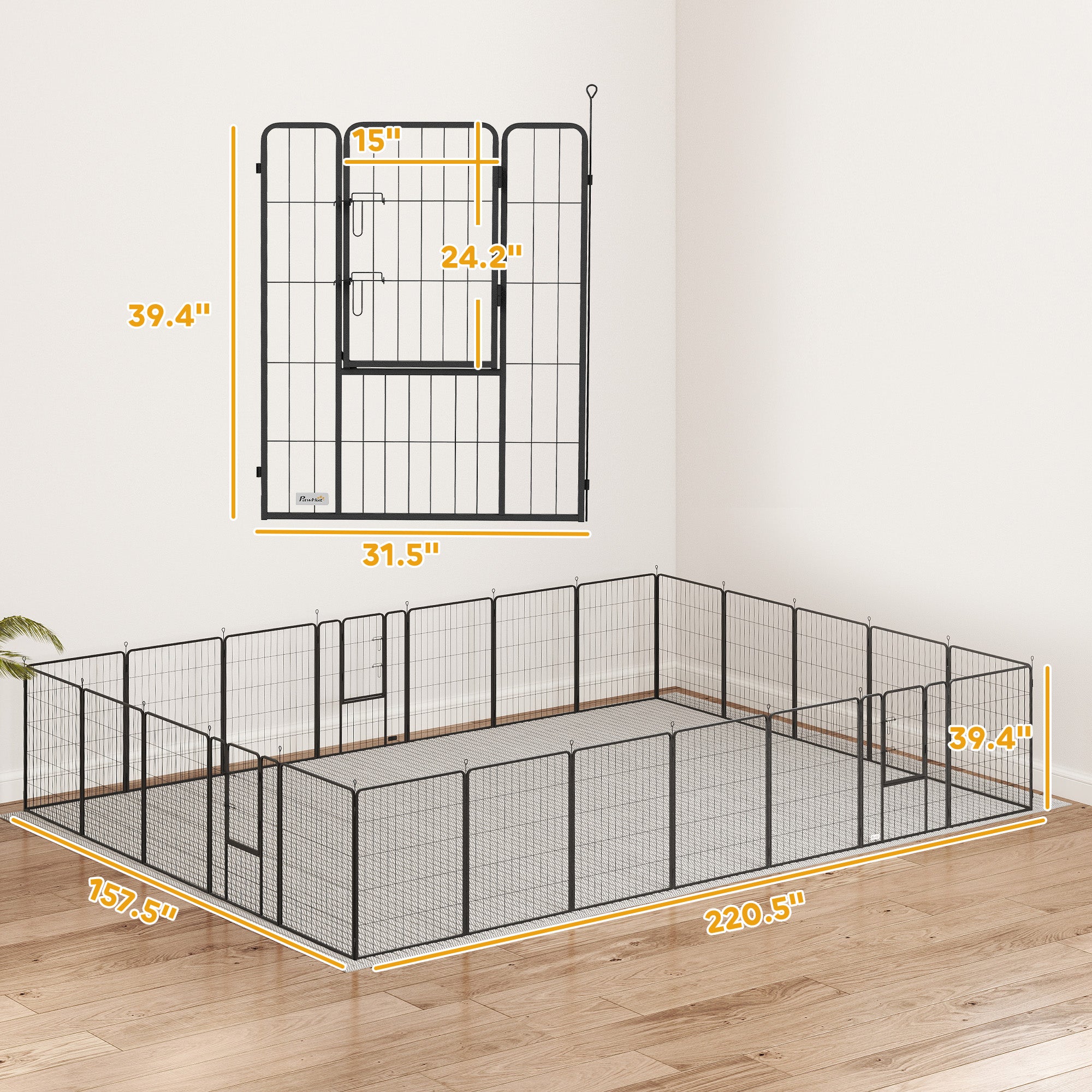 Dog Playpen for Indoor Outdoor, 24 Panels 39" H Puppy Playpen with Lockable Door, DIY Shape Pet Exercise Fence, Gray