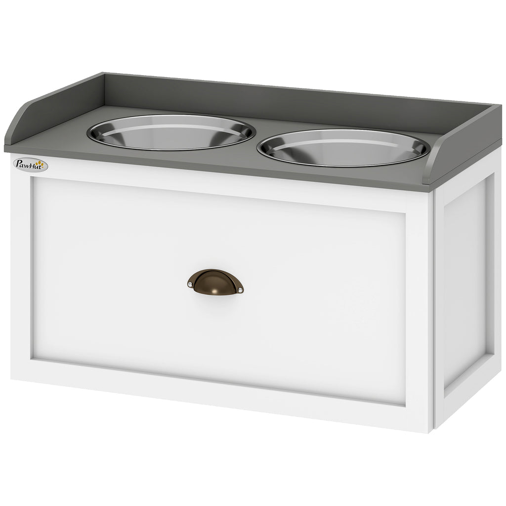 Pet Feeding Station Pet Dish Bowl Set with Storage, 2 Elevated Dog Bowls for Large Sized Dogs, White