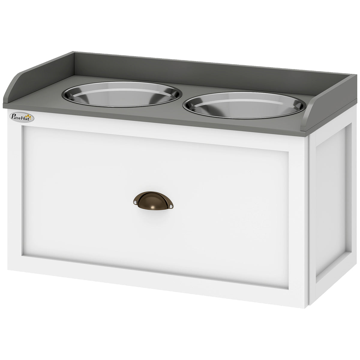 Pet Feeding Station Pet Dish Bowl Set with Storage, 2 Elevated Dog Bowls for Large Sized Dogs, White