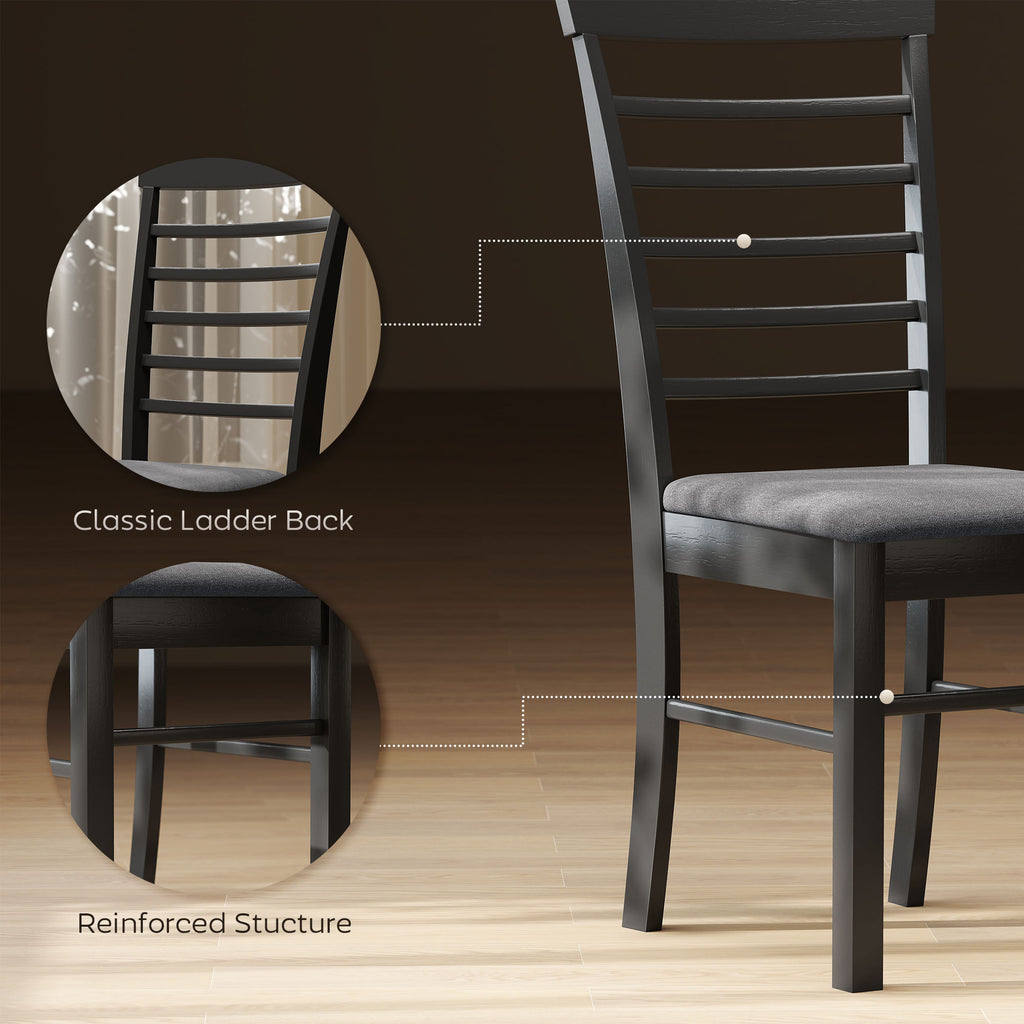 Wooden Dining Chairs Set of 2, Farmhouse Upholstered Kitchen Chairs with Rubber Wood Frame, Black and Gray