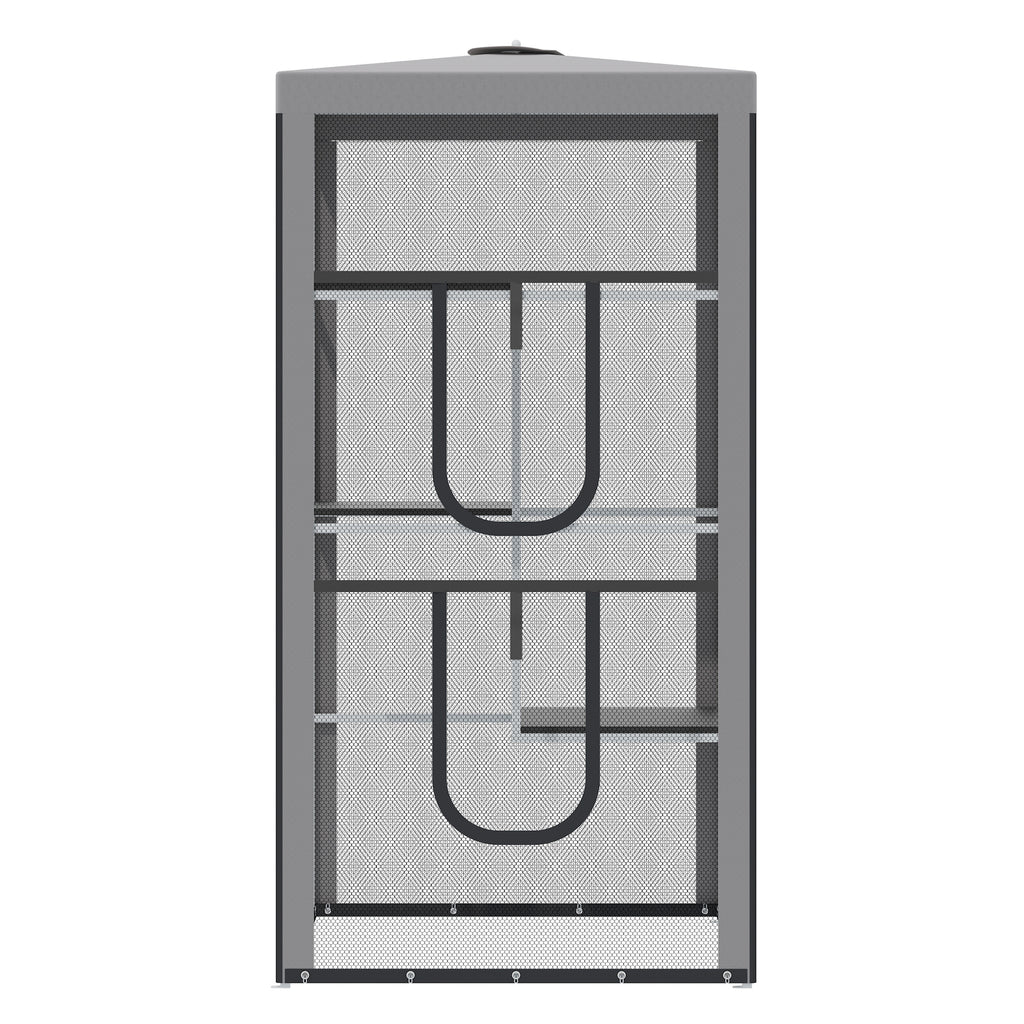 79"H Cat House Kitten Enclosure Mesh Playpen Steel Frame with 3 Platforms, 2 Doors and 4 Sandbags for Stability, Indoor/Outdoor