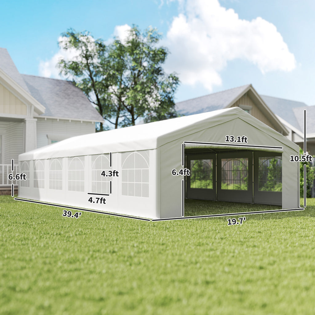 20 x 40 ft Heavy Duty Party Tent Outdoor Gazebo Wedding Tent Event Shelter Carport BBQ with Removable Sidewalls & Windows, Outside Waterproof Canopy for Parties, White