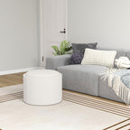 Round Storage Ottoman Coffee Table with Flip Top Tray, Linen Fabric Upholstered Footstool with Hidden Compartment