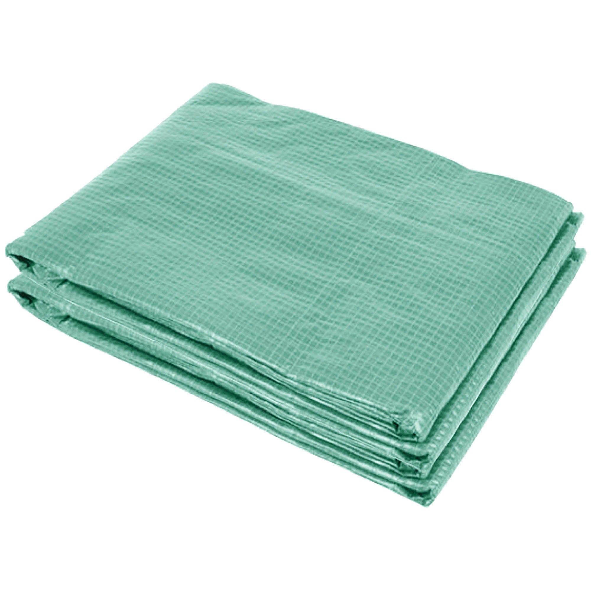 9.8' x 6.6' x 6.6' Plastic Greenhouse Cover Replacement, Heavy Duty Waterproof Tarp for Hoop House, Sheeting with 6 Windows, Door & Reinforcement Grid, Green
