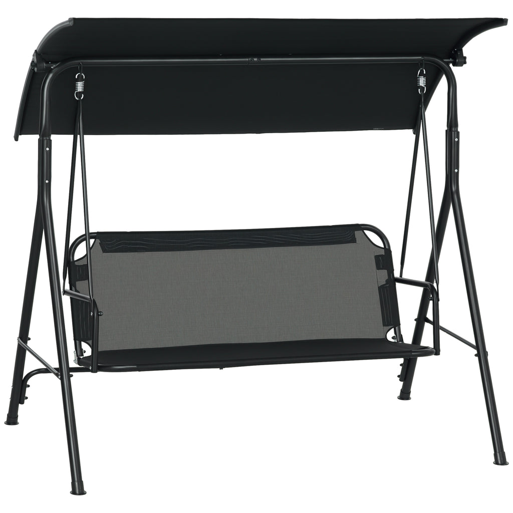 3-Seat Outdoor Patio Swing Chair w/ Cushion, Steel Frame Stand, Adjustable Tilt Canopy for Patio, Garden, Black 1