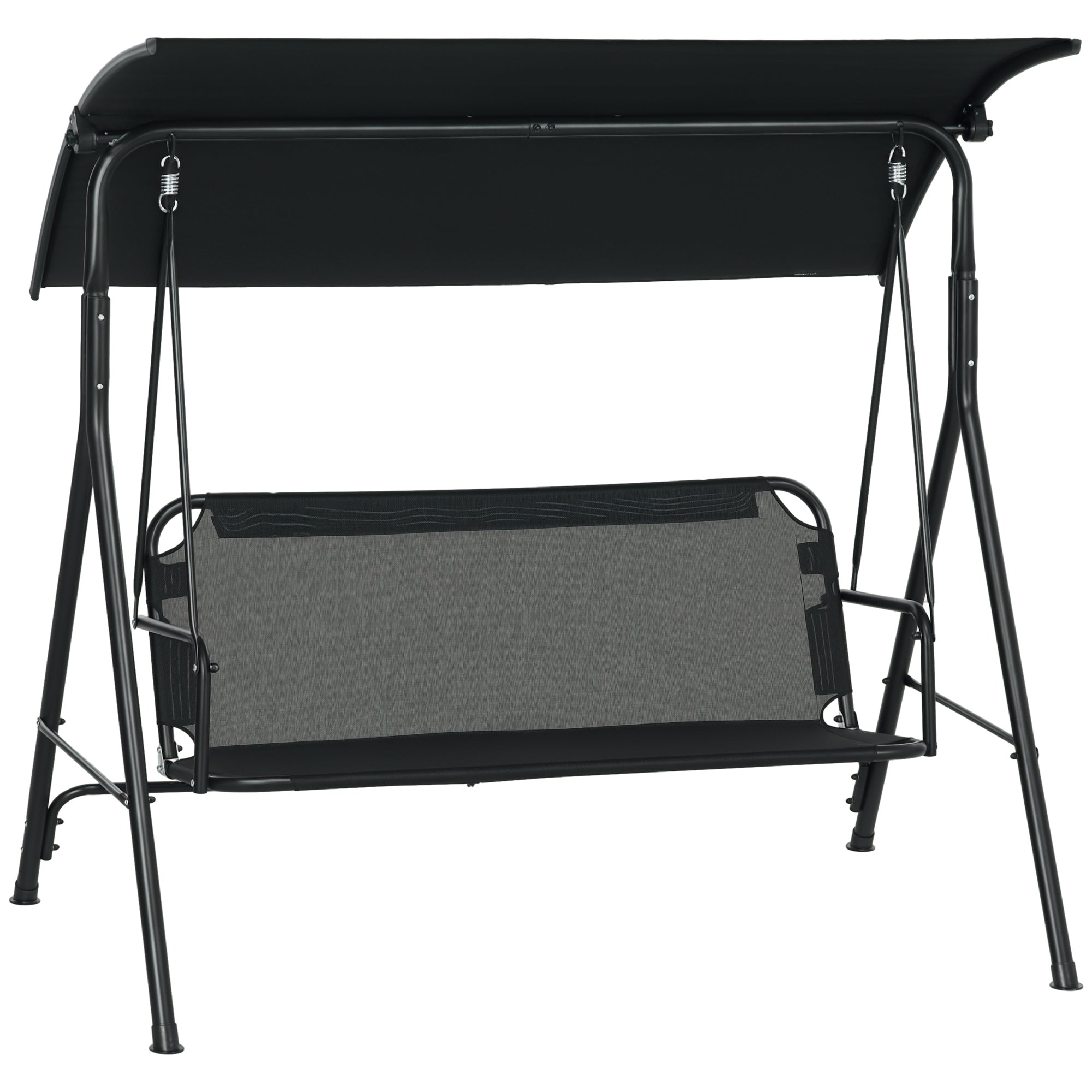 3-Seat Outdoor Patio Swing Chair w/ Cushion, Steel Frame Stand, Adjustable Tilt Canopy for Patio, Garden, Black 1