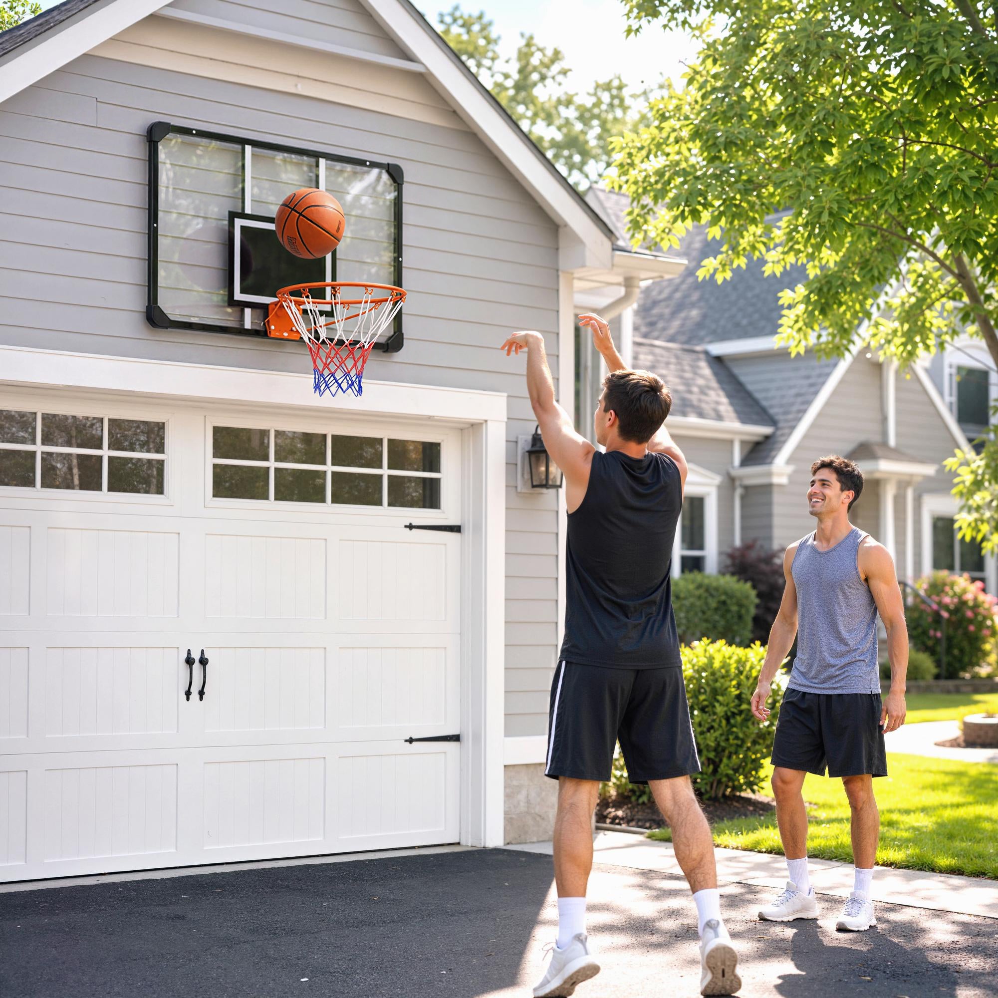 Wall Mounted Basketball Hoop with Shatter Proof Backboard, Durable Rim and All-Weather Net for Indoor and Outdoor Use