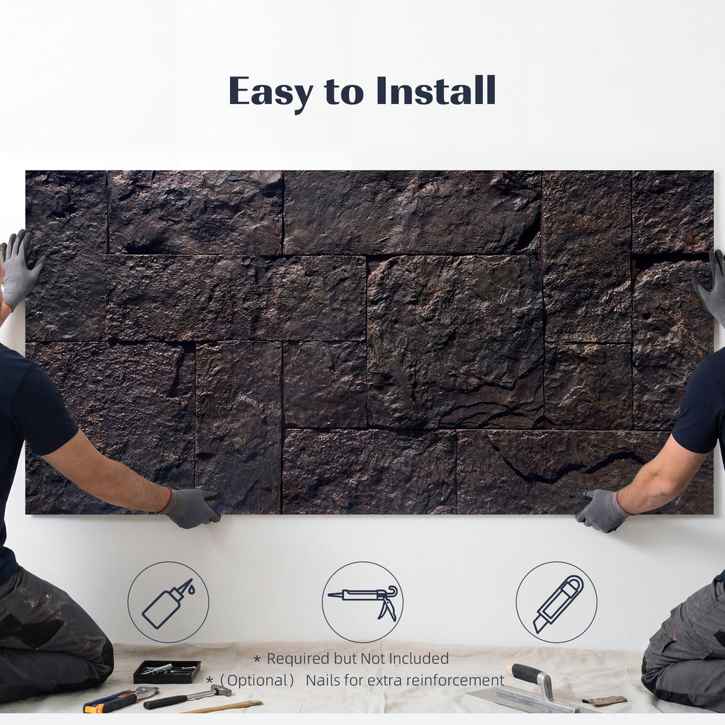 8-Pack 3D Faux Stone Wall Panels, Lightweight Polyurethane Panels for Interior and Exterior Accent Walls, Black