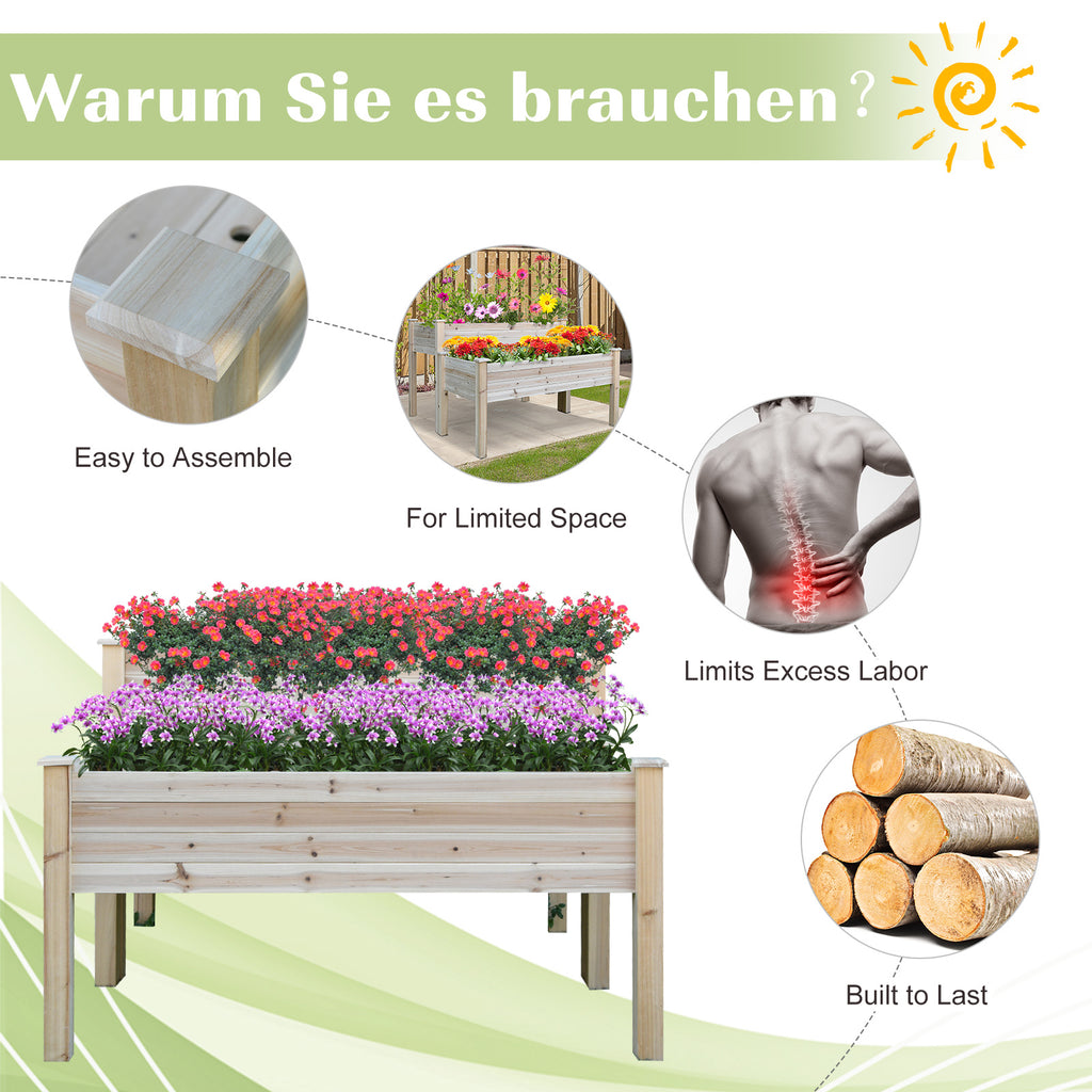 Two-Tier Wooden Elevated Garden Bed with Legs, Large Capacity 45x45 Outdoor Planter for Vegetables, Flowers, and Herbs, Ideal for Gardeners, Natural