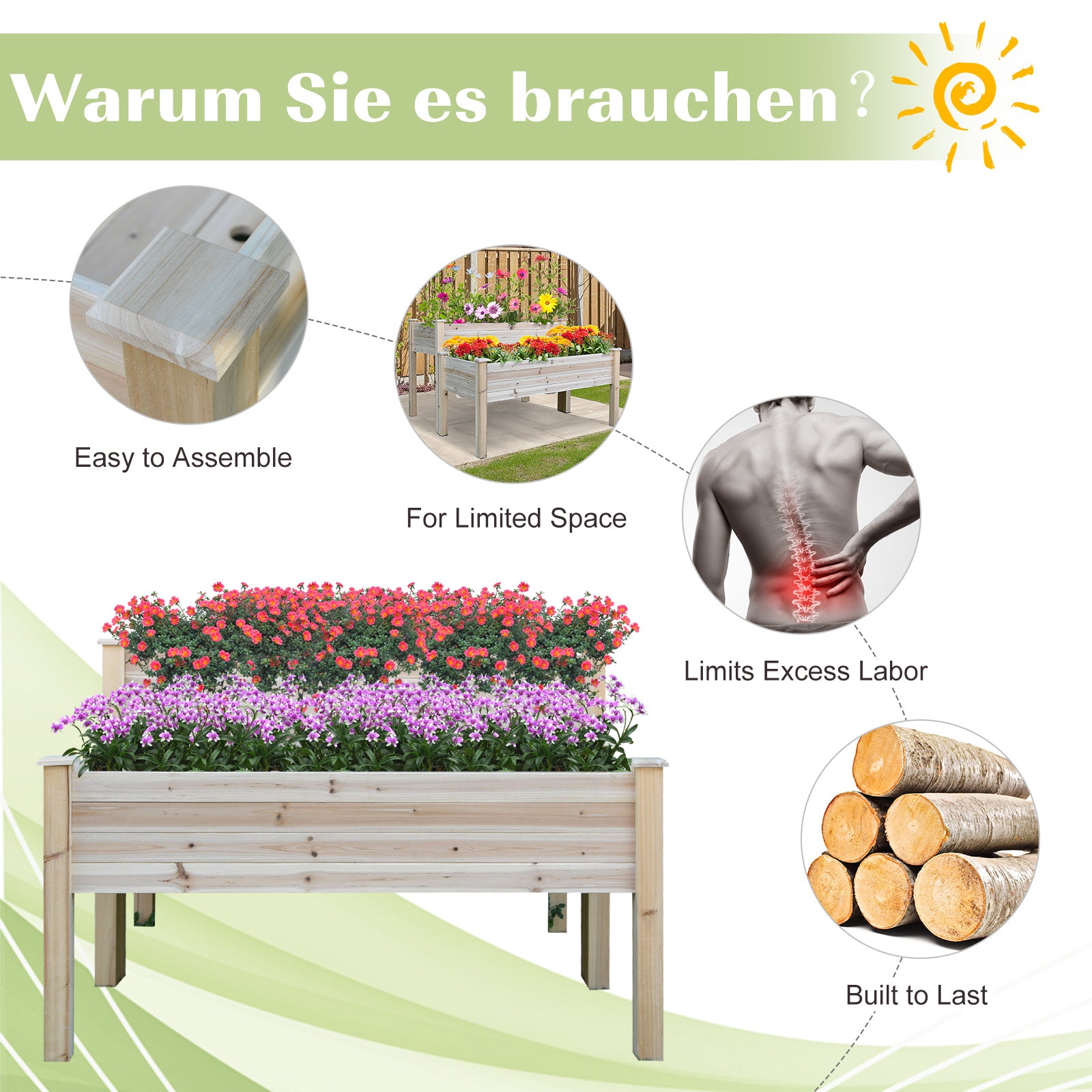 Two-Tier Wooden Elevated Garden Bed with Legs, Large Capacity 45x45 Outdoor Planter for Vegetables, Flowers, and Herbs, Ideal for Gardeners, Natural
