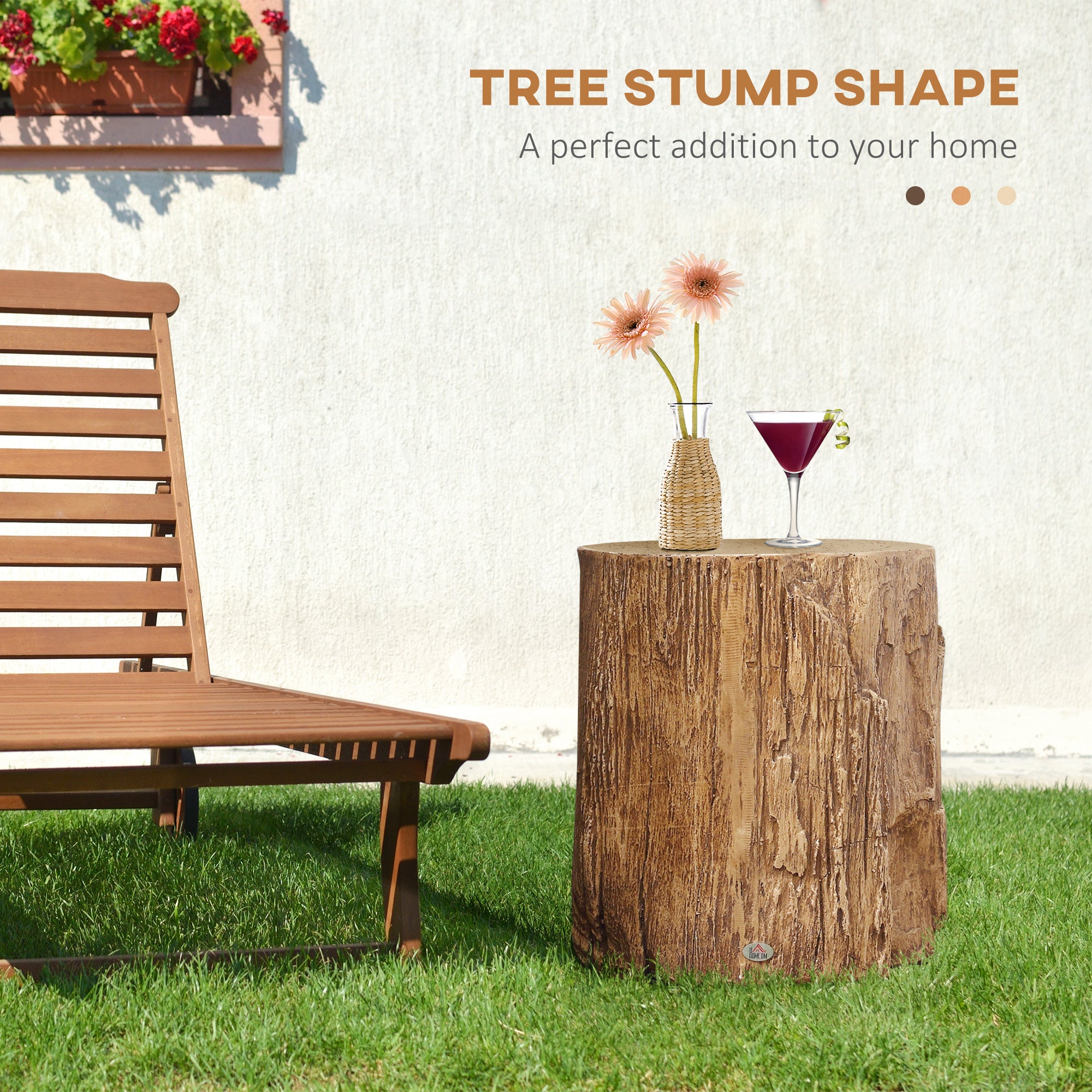 Concrete End Table, Tree Stump Shape Side Table for Indoors and Outdoors, Set of 2, Natural