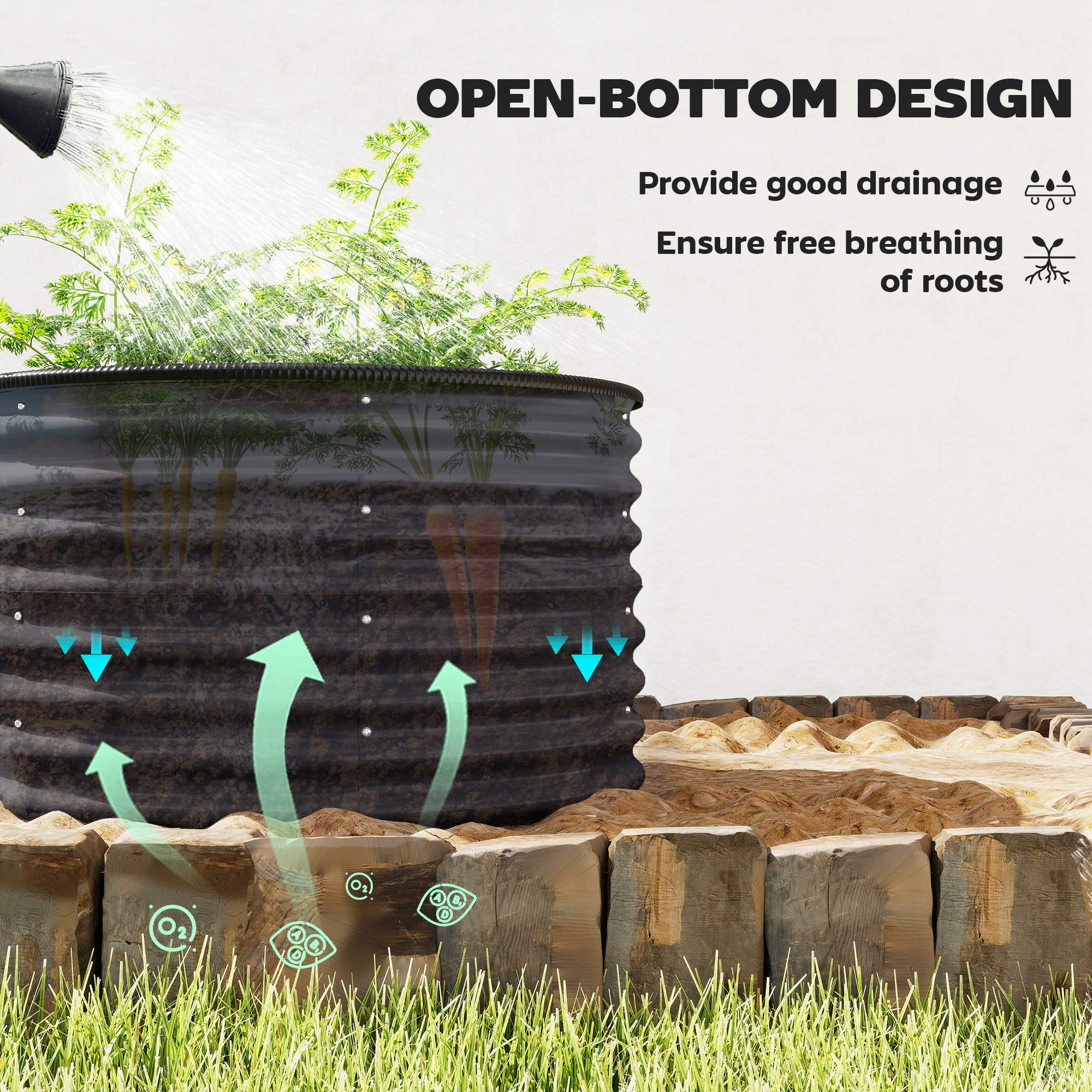 Set of 2 Raised Garden Bed, Metal Planter Box with Safety Edging, Easy-to-assemble Stock Tank, Dark Gray