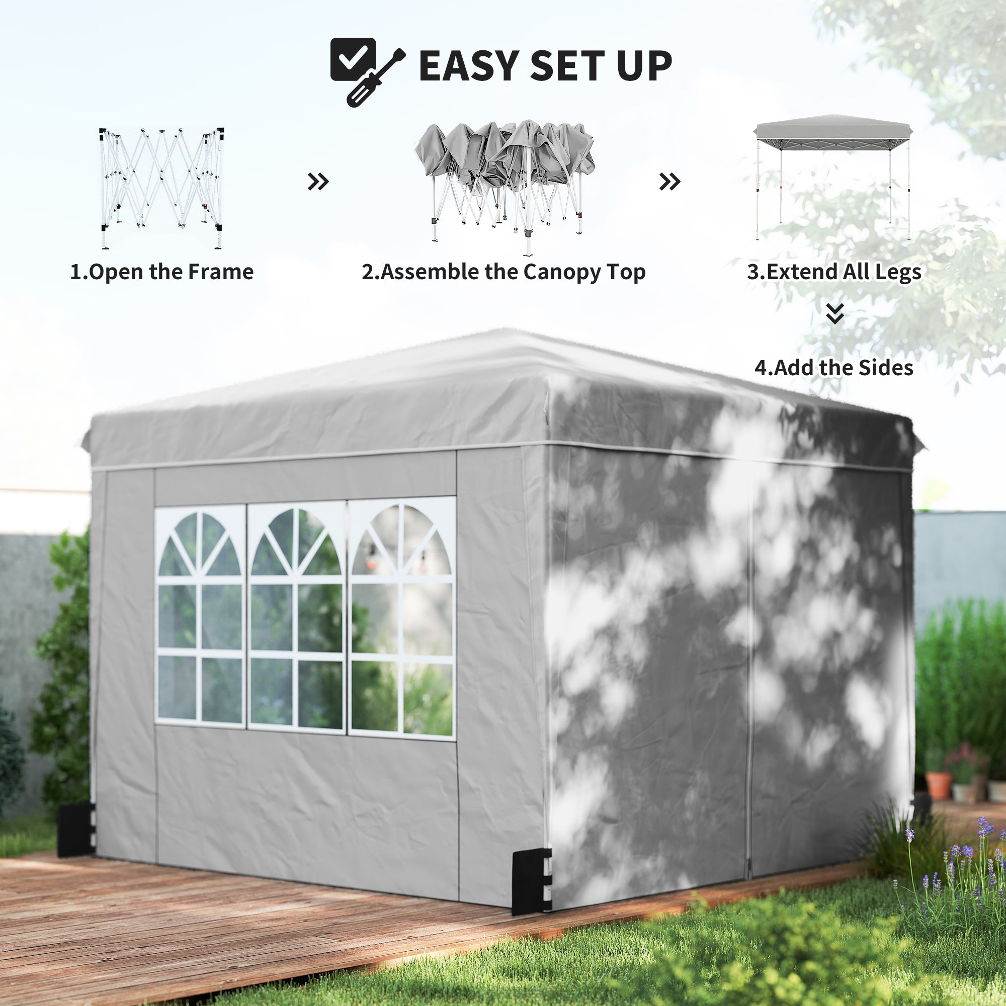 10 x 10 ft Pop Up Canopy Tent with Sidewalls, UPF50+ Outdoor Portable Instant Canopy Shelter with Carry Bag, Light Gray