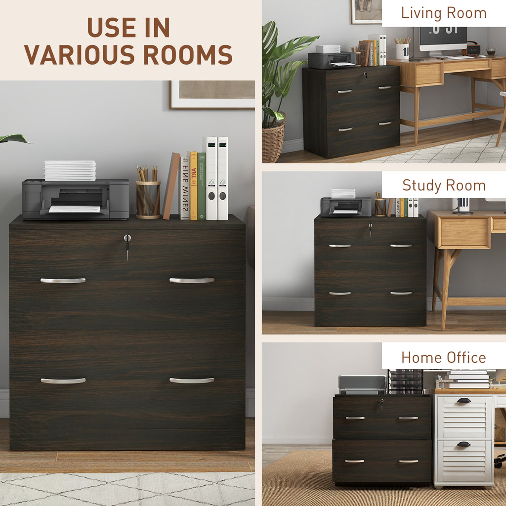 2-Drawer File Cabinet with Lock and Keys, Lateral Storage Filing Cabinet with Hanging Bar for Letter Size, Home Office, Walnut